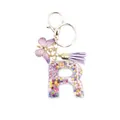 Letter R resin keychain with colorful floral sequins, purple butterfly and tassel charms - Style 18