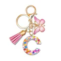 Pink resin letter C keychain with colorful heart sequins and a gold butterfly charm - Letter C (Style 3)