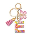 Resin initial E keychain with colorful heart sequins, pink tassel and butterfly charm - Letter E (Style 4)
