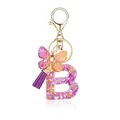 Porte-clés lettre B en résine avec fleurs violettes et pendentif papillon - Lettre B-Thème Floral Violet Orange (QS2157)
