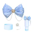 Light blue Stanley cup accessory set with pearl bow charms and silicone boot - Light Blue