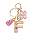 Resin letter F keychain with colorful heart sequins, pink butterfly and silk tassel - Letter F (Style 5)