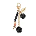 Llavero floral con rosas negras y rojas y un cierre de corazón dorado pulido - Estilo Rosa Roja Negra (Estilo 1)