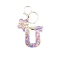 Resin letter U keychain with purple tassel, butterfly, and glitter stars for bag charm - Style 21