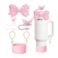 Set accessori rosa glitterati con fiocco e ciondoli per tazze tipo Stanley - Stile 2