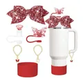 Kit accessori farfalla rossa per tazze 40oz con base in silicone e ciondoli glitter - Stile 3