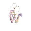 Resin letter W keychain with purple tassel, butterfly charm, and colorful sequins - Style 23