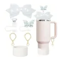 Set accessori per tazza rosa con fiocco glitterato, copri cannuccia e catene dorate - Stile 4