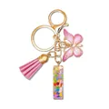 Pink resin butterfly keychain with tassel and colorful heart sequin rectangle charm - Rectangle (Style 8)