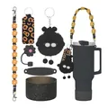 Pink tumbler accessories set with sunflower lanyard, straw cover, and plush charms - Soot Sprite Style (Pattern 1)