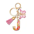 Pink butterfly resin keychain with letter J and golden ring for women handbags - Letter J (Style 9)