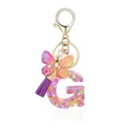 Porte-clés lettre G en résine avec paillettes, pendentif papillon et pompon violet - Lettre G-Thème Floral Violet Orange (QS2157)