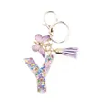 Resin letter Y keychain with colorful star sequins, purple butterfly and tassel charms - Style 25