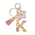 Resin letter K keychain with colorful heart sequins, pink tassel and purple butterfly charm - Letter K (Style 10)