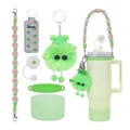 Mint green Stanley cup accessory kit with floral charms and green plush monster pendants - Mint Green Monster Style (Pattern 3)