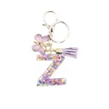 Letter Z resin keychain with purple glitter, butterfly pendant and leather tassel - Letter Z (Style 26)