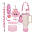 Pink accessory set for 40oz tumbler including straw cover, pouch and plush charms - Pink Medical Nurse Style (Pattern 4)