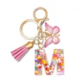 Resin letter M keychain with heart sequins, pink tassel and butterfly charm for women - Letter M (Style 12)