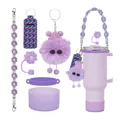 Purple glitter silicone cup boot and floral accessories set for 40oz tumblers - Purple Glitter Polka Dot Style (Pattern 5)