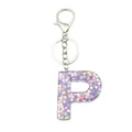 Porte-clés lettre P en résine violette avec paillettes florales et fermoir argenté - Style Lettre P Violet