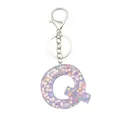Porte-clés lettre Q en résine violette avec paillettes fleurs et fermoir argenté - Style Lettre Q Violet