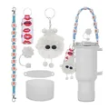 Pink theme Stanley cup accessory set with floral handle strap and silicone protective boot - White Daisy Blue Strap Style (Pattern 7)