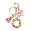Pink resin initial O keychain with golden butterfly and stylish glitter tassel - Letter O (Style 14)