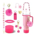 Pink cherry blossom accessory set for Stanley tumbler with handle and shoulder strap - Pink Sakura Accessories Set (Style 1)