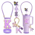Kit d'accessoires violet lavande pour Stanley cup avec paille K et sangle de transport - Lettre A / Ensemble Violet Lavande (Style 11)