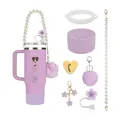 Lavender 40oz insulated tumbler set with pearl handle chain and matching accessories - Light Purple Style (Style 2)