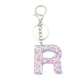 Porte-clés lettre R en résine violette avec paillettes étoiles et anneau argenté - Style Lettre R Violet