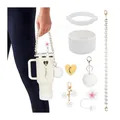 White silicone boot and pearl charm accessories set for 40oz insulated tumbler - White Style (Style 3)