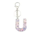 Porte-clés lettre U en résine transparente avec paillettes violettes et fermoir argenté - Style Lettre U Violet
