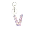Porte-clés lettre V chic en résine violette avec paillettes florales et fermoir argent - Style Lettre V Violet