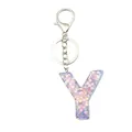 Porte-clés lettre Y en résine pailletée avec sequins fleuris et fermoir mousqueton argent - Style Lettre Y Violet