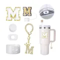 Kit accessoires gobelet lettre M avec autocollant pailleté et bouchon de paille - Lettre A / Ensemble de lettres en chenille avec bordure pailletée (13)