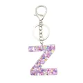 Porte-clés lettre Z en résine violette avec paillettes et fleurs colorées dedans - Style Lettre Z Violet