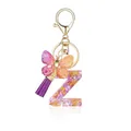 Porte-clés lettre Z en résine avec fleurs violettes, pendentif papillon et gland - Lettre Z-Style 2-Thème Floral Violet Orange (QS2157)