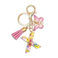 Pink resin letter X keychain with butterfly charm and colorful heart sequins - Letter X (Style 23)