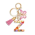 Pink tassel keychain with letter Z pendant and butterfly charm for women handbags - Letter Z (Style 25)
