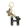 Porte-clés en résine avec lettre H noire pailletée, papillon et pompon assorti - Lettre H (Style 8)