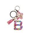 Porte-clés lettre B en résine avec paillettes, papillon rose et pompon élégant - Lettre B Paillettes Cœur Rose (QS2157)