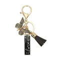 Porte-clés lettre avec pompon noir, papillon en métal et pendentif en résine étoilée - Lettre I (Style 9)