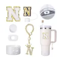 Kit accessoires lettre N rose pour gobelet 30 ou 40 oz avec breloque et protection tasse - Lettre A / Ensemble de décoration à thème alphabet (Style 14)