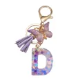 Purple resin letter D keychain with butterfly pendant and gold lobster clasp - Letter D Style (款式4)
