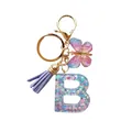 Porte-clés lettre B en résine pailletée avec papillon et pompon violet élégant - Lettre B Paillettes Dégradé Rose-Violet (QS2157)