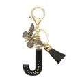 Porte-clés lettre J en résine avec papillon doré et gland noir sur fond blanc - Lettre J (Style 10)