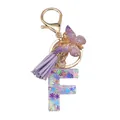 Porte-clés lettre F en résine avec paillettes, pompon violet et papillon doré - Style Lettre F (Style 6)