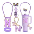 Kit accessoires violet lavande pour gobelet avec breloque lettre N et couvre-paille - Lettre A / Série Violet Lavande (Style 14)