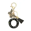 Porte-clés initiale en résine avec breloque libellule, anneau pailleté noir et pompon noir - Lettre O (Style 15)